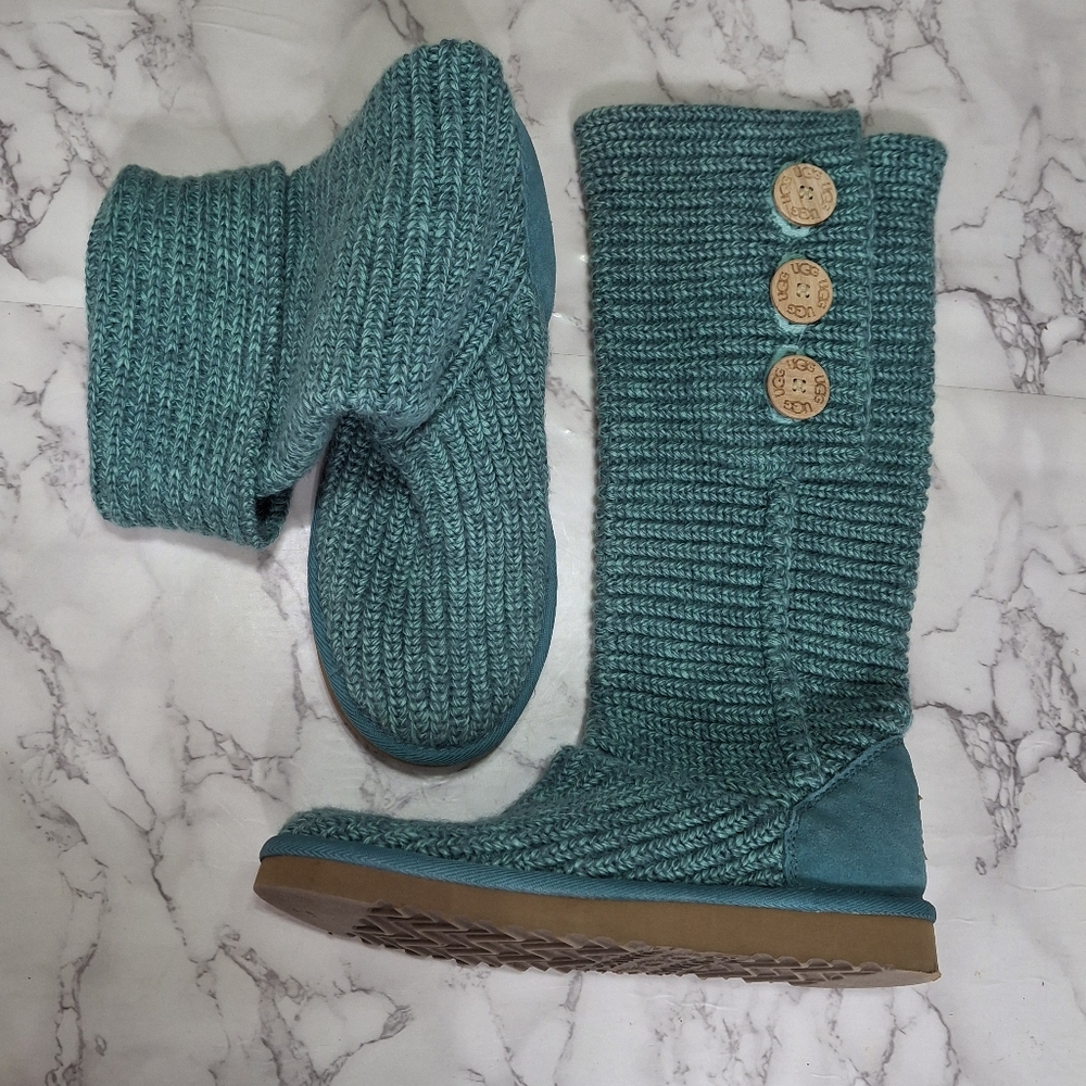 Teal Knit Button UGG Boots